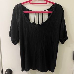 Lucky Brand Black Knit Cut Out Back Short Sleeve Top sz L